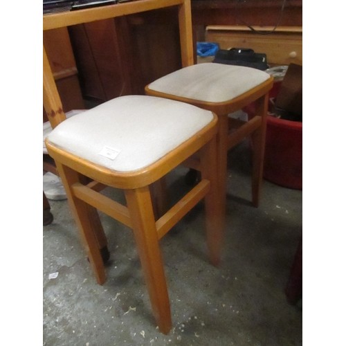 441 - 2 X 1960'S BEECH STOOLS WITH VINYL PADDED SEATS