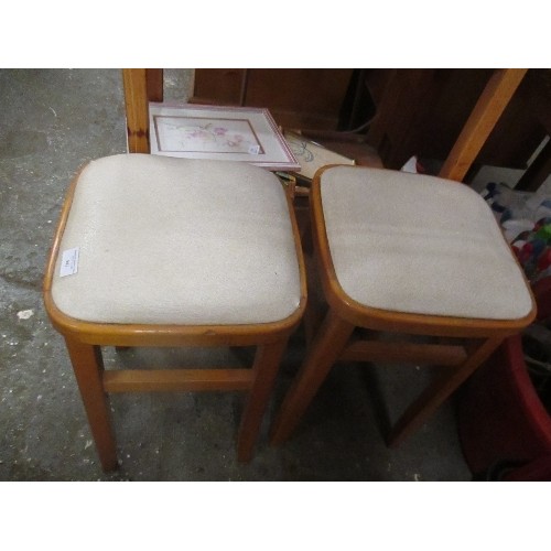 441 - 2 X 1960'S BEECH STOOLS WITH VINYL PADDED SEATS