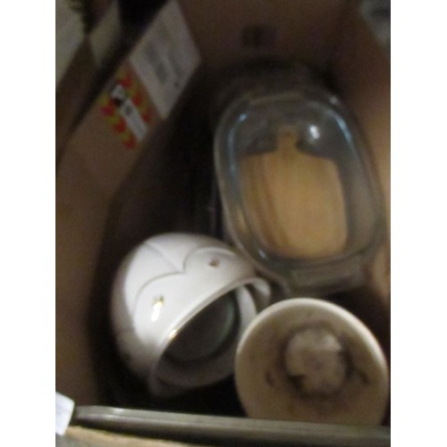 469 - 2 X MIXED BOXES OF CROCKERY AND KITCHEN WARE INC PLANT POTS, RETRO PYREX, VINTAGE TRAY ETC