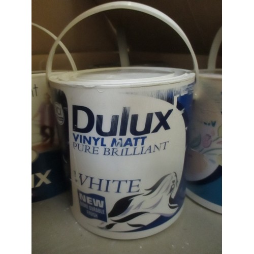 479 - BOX OF PART USED DULUX PAINTS - 8 X 2.5L CANS - MAGNOLIA, WHITES ETC