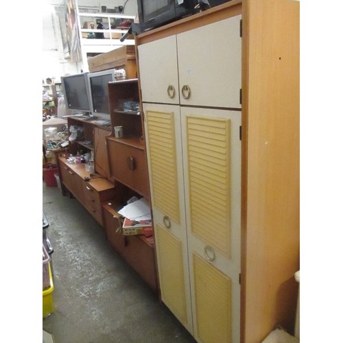 495 - RETRO WARDROBE WITH CUPBOARD ABOVE - FAUX LOUVRE DOORS - 85CM X 50CM X 186CM