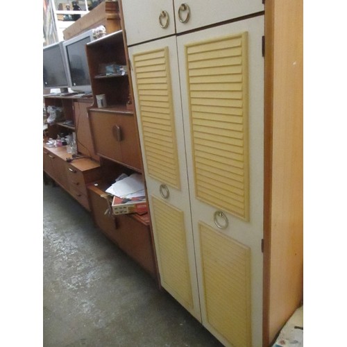 495 - RETRO WARDROBE WITH CUPBOARD ABOVE - FAUX LOUVRE DOORS - 85CM X 50CM X 186CM