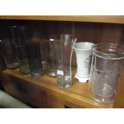 510 - SELECTION OF GLASS AND CERAMIC VASES, ALSO A WINE COOLER WITH GRAPE DESIGN - BAMBOO SHAPED GREEN GLA... 