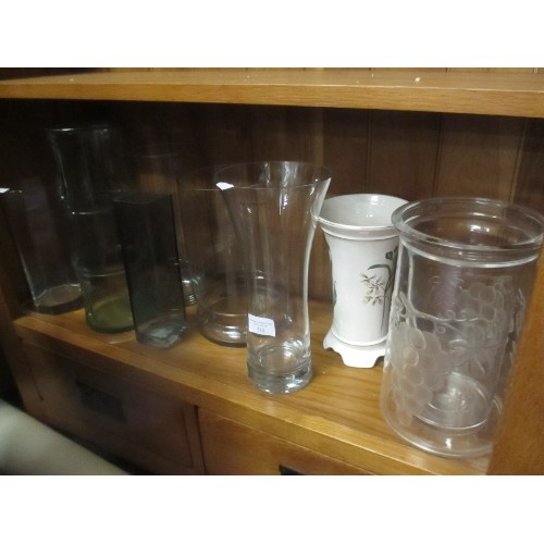 510 - SELECTION OF GLASS AND CERAMIC VASES, ALSO A WINE COOLER WITH GRAPE DESIGN - BAMBOO SHAPED GREEN GLA... 