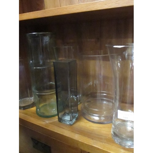 510 - SELECTION OF GLASS AND CERAMIC VASES, ALSO A WINE COOLER WITH GRAPE DESIGN - BAMBOO SHAPED GREEN GLA... 