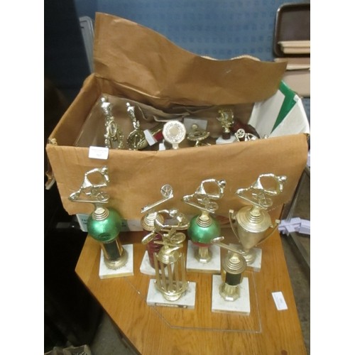 503 - BOX OF TROPHIES - PETERBOROUGH PIRATES, BMX, CYCLING - 1980'S