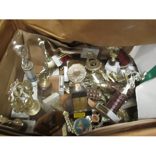 503 - BOX OF TROPHIES - PETERBOROUGH PIRATES, BMX, CYCLING - 1980'S