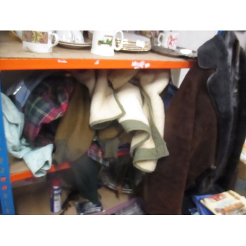 522 - SHELF OF JACKETS AND MOSTLY GENTS CLOTHING, ALSO A VINTAGE 