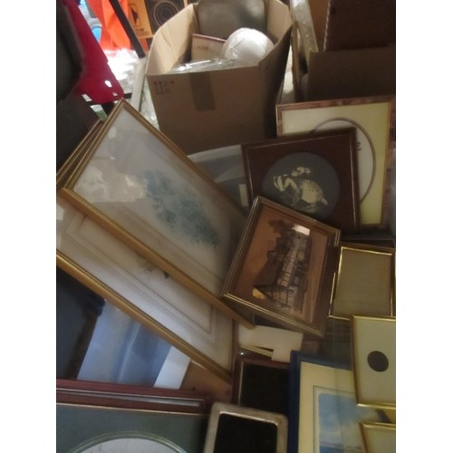 475 - BOX OF PICTURES AND PRINTS, PHOTOGRAPH FRAMES ETC