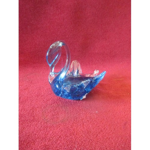 18 - LANGHAM GLASS BLUE SWAN WITH PAPER LABEL AND ETCHED SIGNATURE 