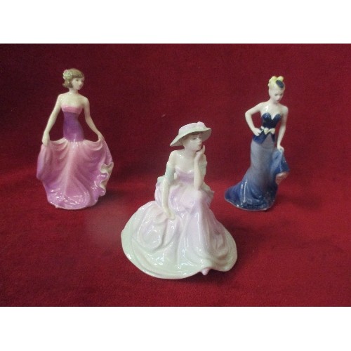 6 - 3 SMALL COALPORT FIGURINES - SELINA,IN VOGUE AND FASCINATION