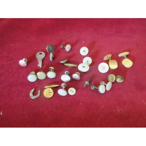 65D - A VINTAGE STUD BOX  FULL OF MIXED SHIRT STUDS AND CUFF LINKS