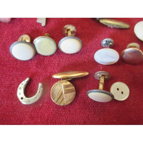 65D - A VINTAGE STUD BOX  FULL OF MIXED SHIRT STUDS AND CUFF LINKS