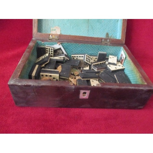 37 - 19TH CENTURY ROSEWOOD BOX CONTAINING ANTIQUE BONE DOMINOES