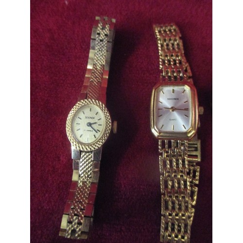 45 - 3 X SEKONDA LADIES WRIST WATCHES WITH GILT METAL STRAPS