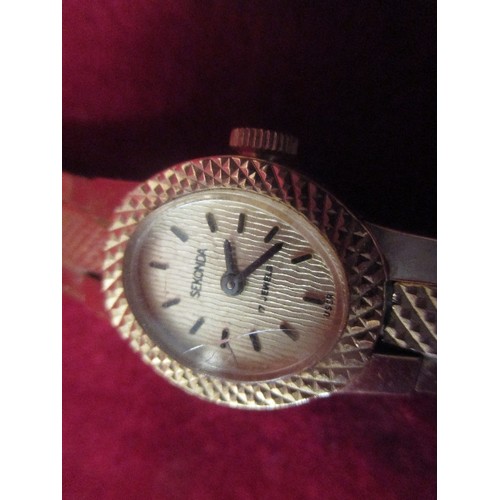 45 - 3 X SEKONDA LADIES WRIST WATCHES WITH GILT METAL STRAPS