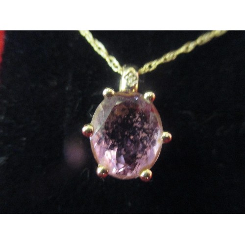 46 - 9ct GOLD CHAIN AND PENDANT LOVELY AMETHYST AND DIAMOND GEMSTONES SET IN GOLD . CHAIN 18