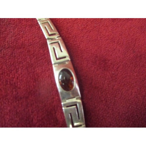 47 - MODERN STYLE 925 SILVER BRACELET SET WITH AMBER - GREEK KEY DESIGN