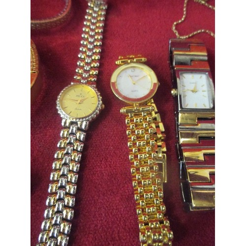 53 - COLLECTION OF LADIES WRIST WATCHES INC RETRO SEKONDA WITH RED AND COPPER DIAL, GILT METAL, SILVER ME... 