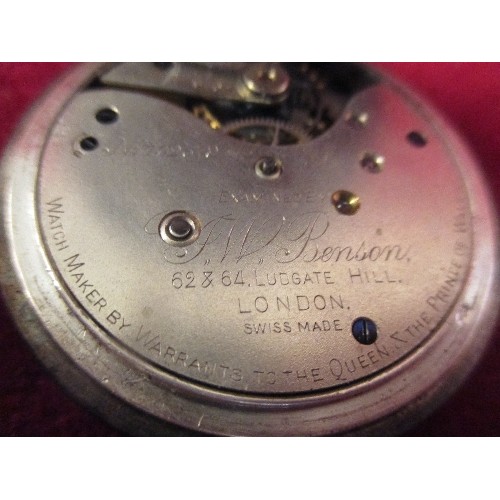 65C - VICTORIAN  935 SILVER CASED HUNTER POCKET WATCH BY J.W.BENSON LUDGATE HILL