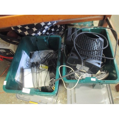 312 - 2 BOXES OF ELECTRICALS - LEADS, CAMERAS, SOCKETS ETC