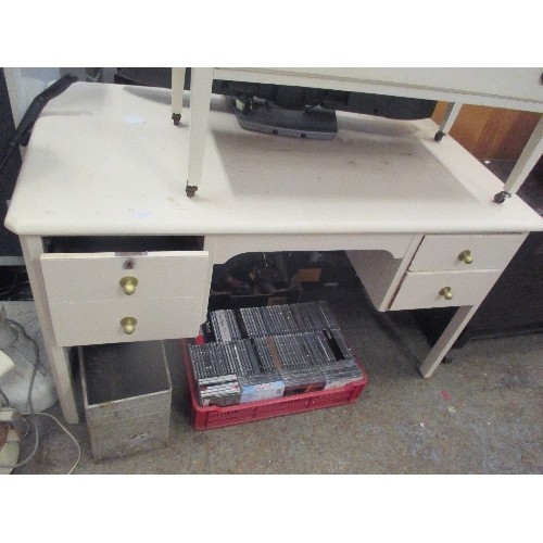 426 - VINTAGE WOODEN KNEEHOLE DESK WITH 4 DRAWERS  - PAINTED OFF WHITE - 134CM X 74XM X 78CM