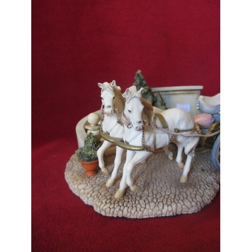 74 - CINDERELLA'S CARRIAGE WITH WHITE HORSES. LARGE ORNAMENT. 33CM L.