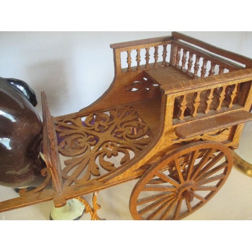 89 - LARGE CERAMIC SHIRE/HEAVY HORSE WITH FRETWORK CARRIAGE/WAGON.