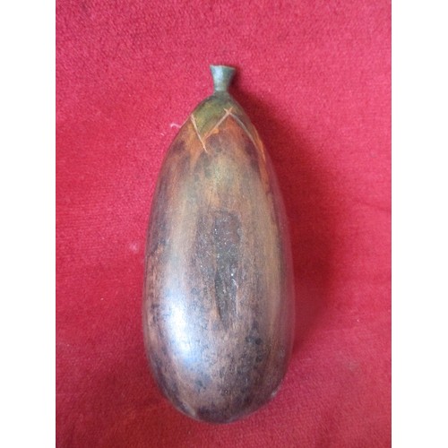 92 - SMALL GALVANISED CONTAINER WITH ROPE HANDLES, CONTAINS CARVED WOODEN FRUIT.