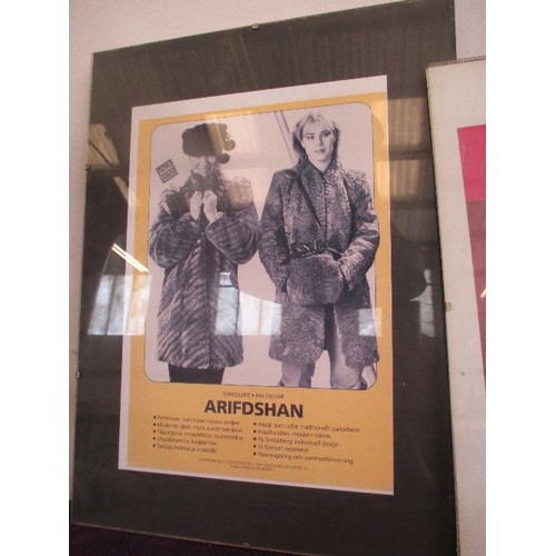 110 - 2 RETRO ADVERTISEMENT POSTERS FOR 'BEE-GEE JEANS FOR WORK AND PLAY'IN CLIP FRAMES, ALSO 'ARIFDSHAN' ... 