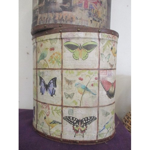 111 - 2 LARGE OVAL CONTAINERS/STICK STANDS. ONE BUTTERFLIES, THE OTHER LONDON THEMED.