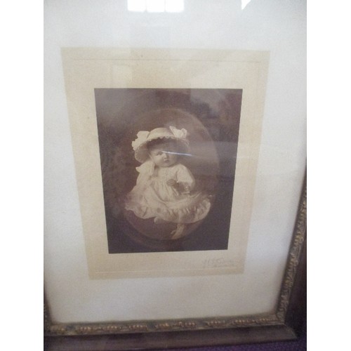 125 - FRAMED WATERCOLOUR 'A FIERY SUNSET' SIGNED OLH. ALSO FRAMED PHOTOGRAPH OF VICTORIAN BABY.