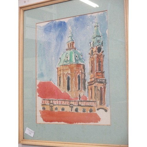 133 - WATERCOLOUR OF ROME?/VENICE?. FRAMED BY ROWLEY GALLERY. KENSINGTON.