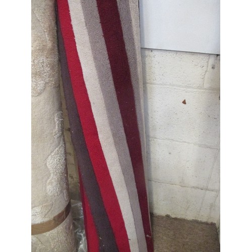 134 - STRIPEY WOOL RUG. BURGUNDY CREAM AND BEIGE.