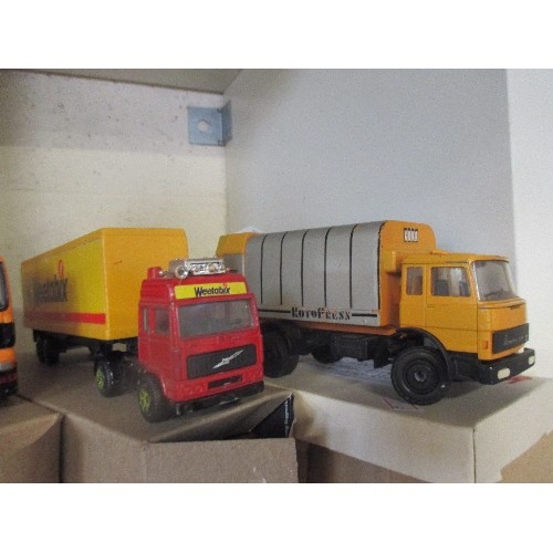 157 - 3 VINTAGE DIE-CAST LORRIES. INCLUDES A VOLVO WEETABIX LORRY.