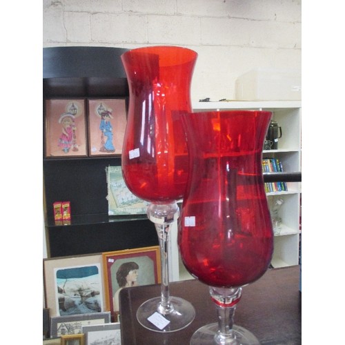 176 - A PAIR OF LARGE RED GOBLET VASES. TALLEST 45CM H.