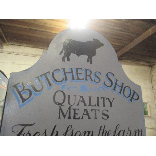 191 - LARGE SIGN WRITTEN BUTCHERS SIGN. HAND-PAINTED. FREE-STANDING.