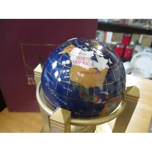 204 - LOVELY GLOBE CLOCK/BAROMETER. 'MERIDIAN COLLECTION. WITH BOX. GLOBE TURNS, AS DOES THE WHOLE BASE. L... 