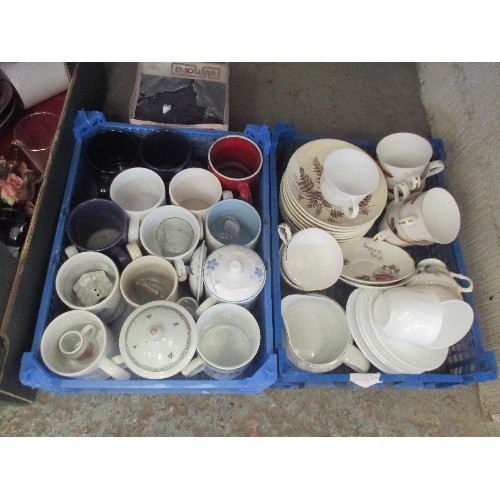 137 - 4 BOXES OF CROCKERY. MUGS, PLATES, ORNAMENTS ETC.