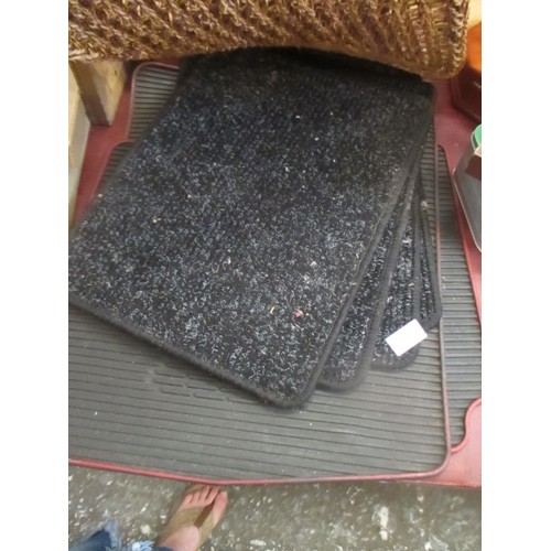 214 - MATS. INCLUDES A RUSH MAT, 4 RUBBER MATS, AND 2 CAR MATS.