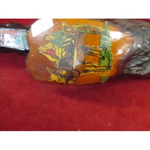 220 - IRISH SHILLELAGH WOODEN CLUB. WITH PAINTED HORSE AND CART SCENE.