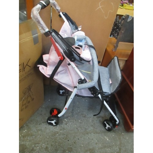 337 - FITNESS KARMA FOLDING LIGHTWEIGHT PUSHCHAIR IN GREY & PINK - NEW WITH BOX