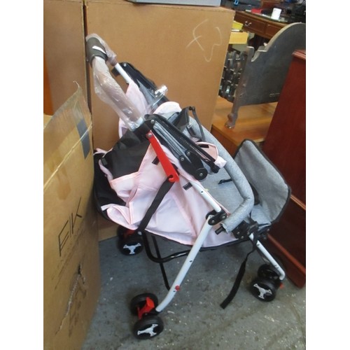 340 - FITNESS KARMA FOLDING LIGHTWEIGHT PUSHCHAIR IN GREY & PINK - NEW WITH BOX