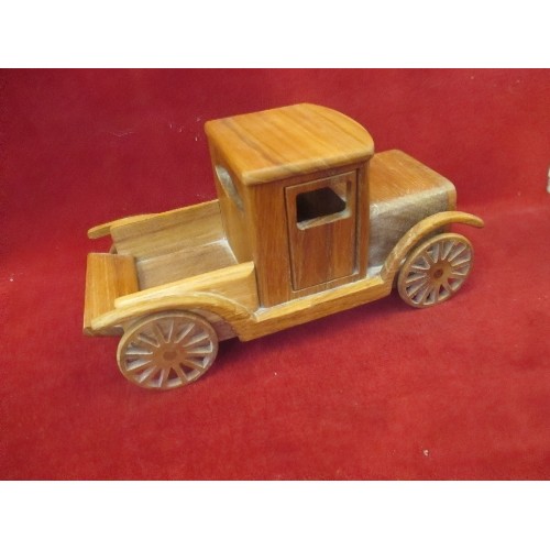 266 - WOODEN TRUCK, SANDRINGHAM SOUVENIR BUS, AND 'VELOCETTE LE 200CC MUG.