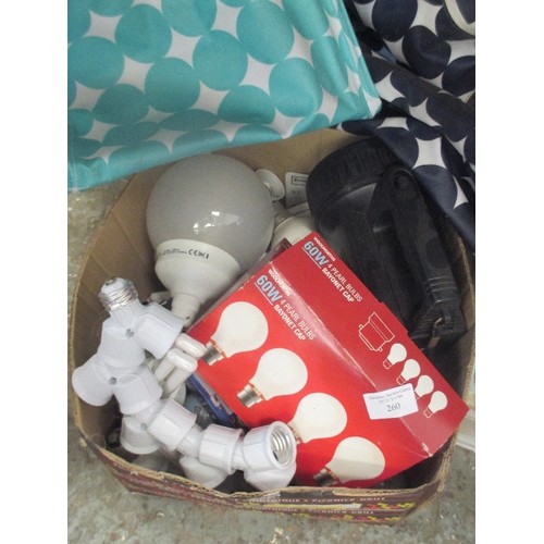 260 - QUANTITY OF LIGHT BULBS, AND MODERN STYLE WIPEABLE/COLLAPSIBLE STORAGE BOXES.