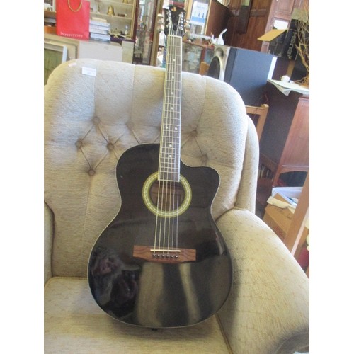 448 - A JACK STRINGS ACOUSTIC GUITAR - GOOD CONDITION WITH 6 STRINGS - BLACK LACQUERED FINISH