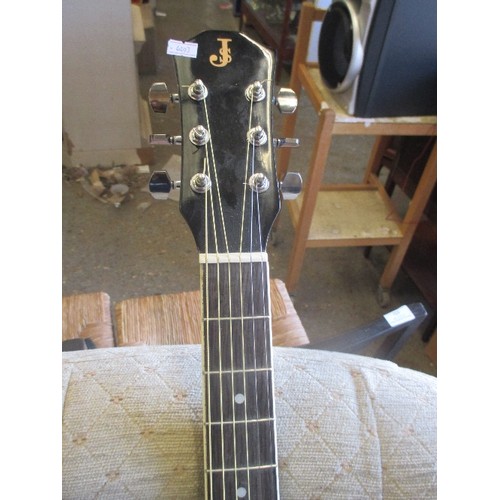 448 - A JACK STRINGS ACOUSTIC GUITAR - GOOD CONDITION WITH 6 STRINGS - BLACK LACQUERED FINISH