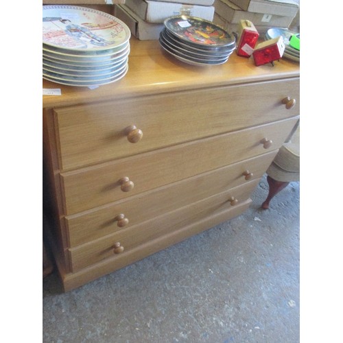 443 - VERY GOOD QUALITY MODERN SOLID OAK CHEST OF FOUR DRAWERS - BY E.C HODGE, STEVENAGE - PALE HONEY COLO... 