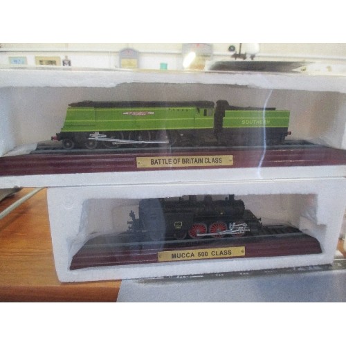 420 - FOUR ATLAS EDITIONS MODEL LOCOMOTIVES WITH LEAFLETS INCLUDES MUCCA 500 CLASS, BATTLE OF BRITAIN CLAS... 