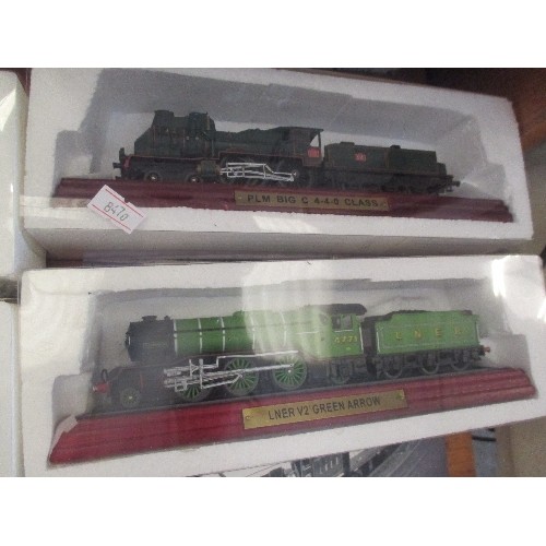 416 - FOUR ATLAS EDITIONS MODEL LOCOMOTIVES WITH LEAFLETS INCLUDES THE CRAMPTON, SHAY LOCOMOTIVE, PLM BIG ... 